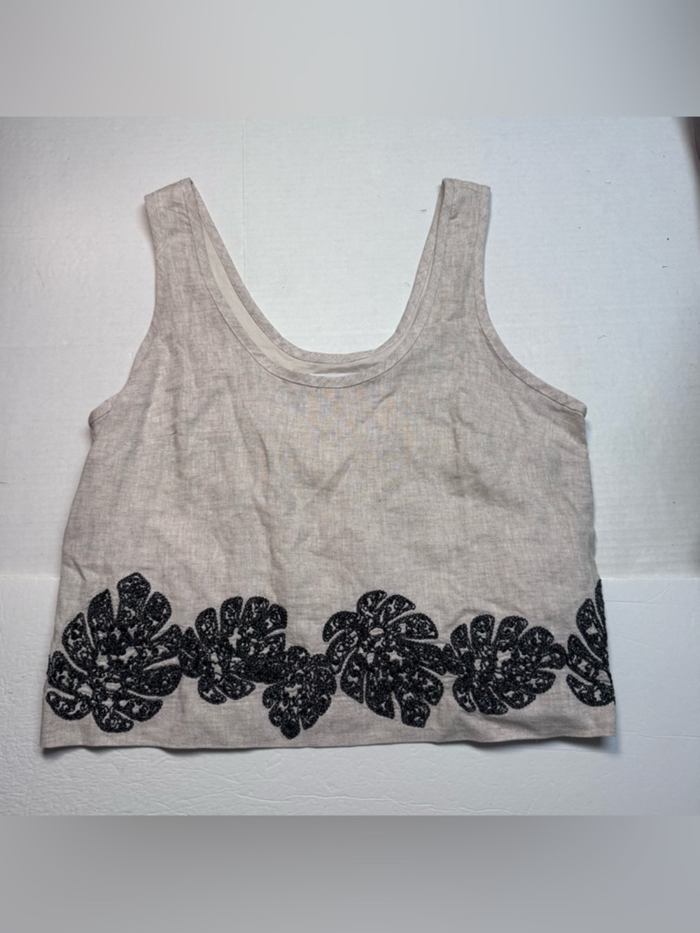 Banana Republic Linen Blend Lined Embroidered Tank Top In Beige Size: L